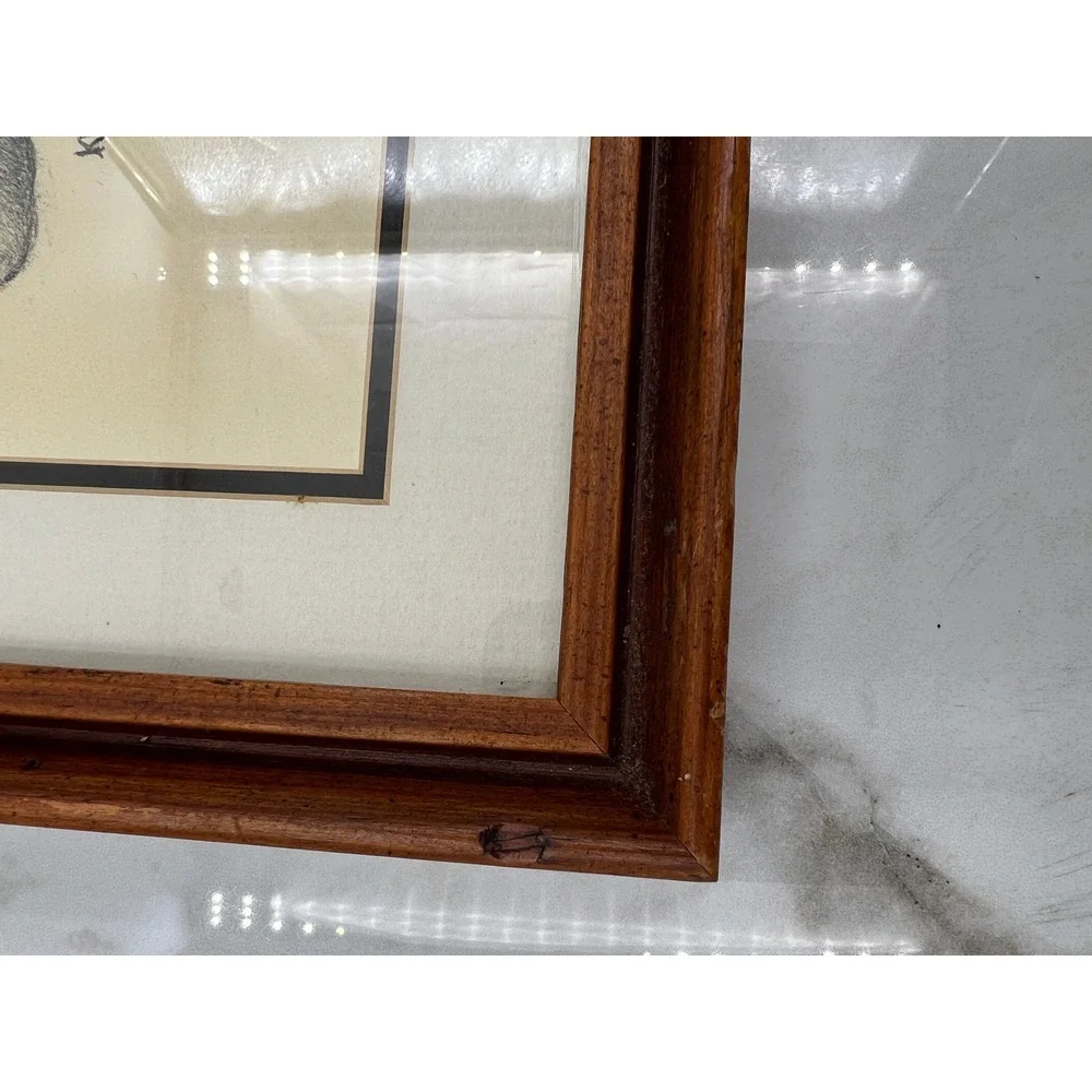 VTG Katherine Brown JESUS AND THE LAMB pencil sketch Framed
